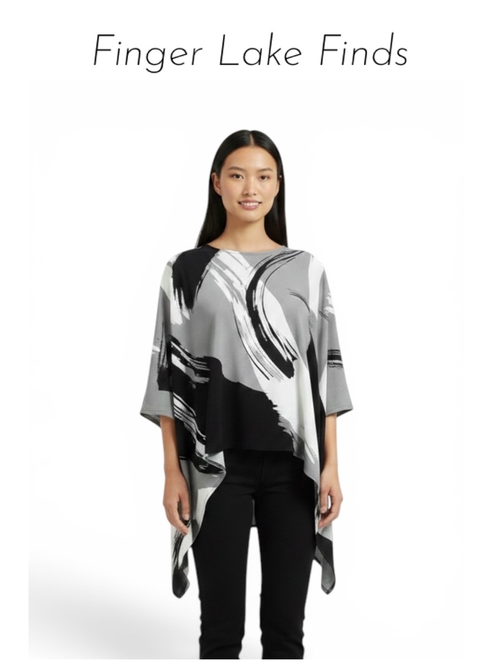 Sun Kim Abstract Black and White Asymmetrical Topper, M